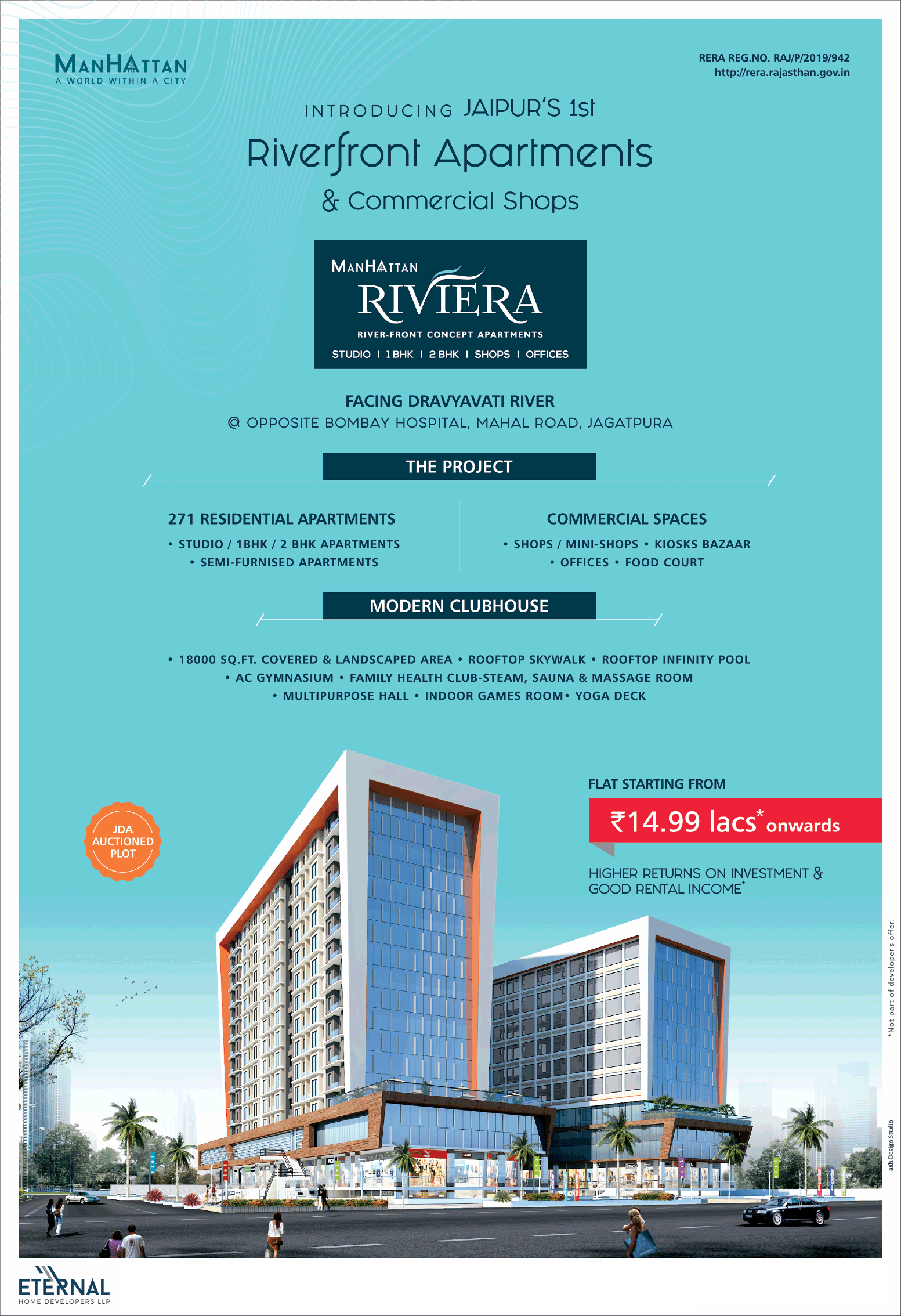 Introducing riverfront apartments & commercial shops at Manhattan Rivera in Jaipur